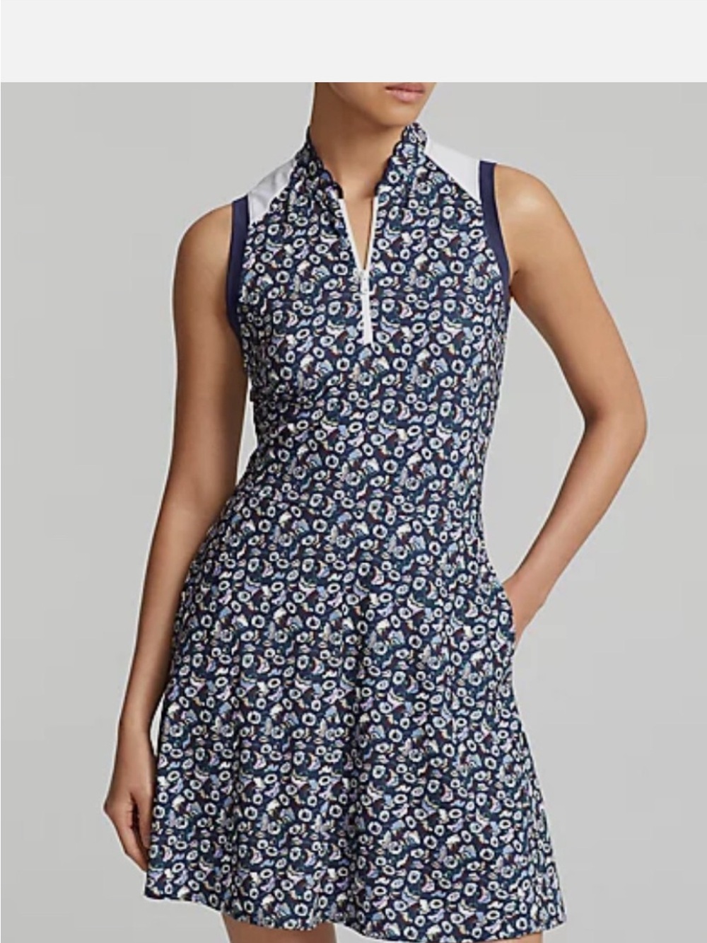RLX Ralph Lauren Navy Floral Zip-Front Sleeveless Mini Dress